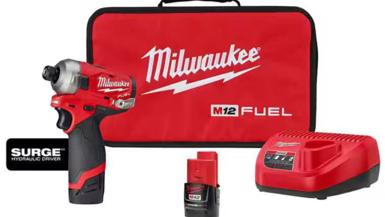 M12 FUEL SURGE 12V Lithium-Ion Brushless Cordless 1/4 In. Hex Impact Driver Compact Kit W/Two 2.0Ah Batteries, Bag